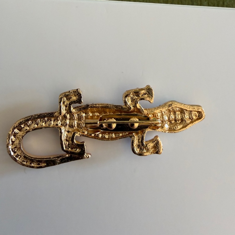 Blue and Gold Rhinestone Lizard Brooch - Picture 3 of 3